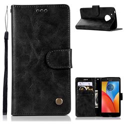 Luxury Retro Leather Wallet Case for Motorola Moto E4 (USA) - Black