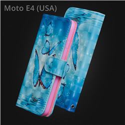 Blue Sea Butterflies 3D Painted Leather Wallet Case for Motorola Moto E4 (USA)