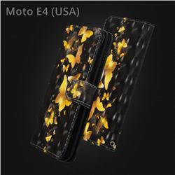 Golden Butterfly 3D Painted Leather Wallet Case for Motorola Moto E4 (USA)