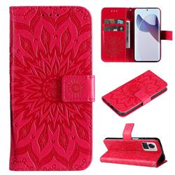 Embossing Sunflower Leather Wallet Case for Motorola Moto X30 Pro - Red