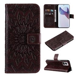 Embossing Sunflower Leather Wallet Case for Motorola Moto X30 Pro - Brown