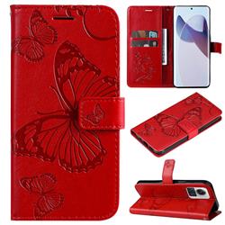 Embossing 3D Butterfly Leather Wallet Case for Motorola Moto X30 Pro - Red