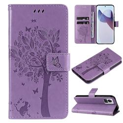 Embossing Butterfly Tree Leather Wallet Case for Motorola Moto X30 Pro - Violet