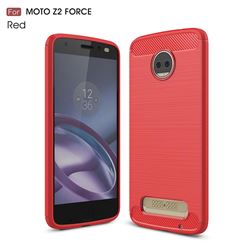 Luxury Carbon Fiber Brushed Wire Drawing Silicone TPU Back Cover for Motorola Moto Z2 Force (Red)