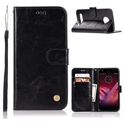 Luxury Retro Leather Wallet Case for Motorola Moto Z Play - Black