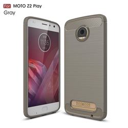 Luxury Carbon Fiber Brushed Wire Drawing Silicone TPU Back Cover for Motorola Moto Z2 Play - Gray