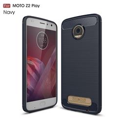 Luxury Carbon Fiber Brushed Wire Drawing Silicone TPU Back Cover for Motorola Moto Z2 Play - Navy