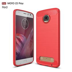 Luxury Carbon Fiber Brushed Wire Drawing Silicone TPU Back Cover for Motorola Moto Z2 Play - Red