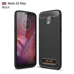 Luxury Carbon Fiber Brushed Wire Drawing Silicone TPU Back Cover for Motorola Moto Z3 Play - Black