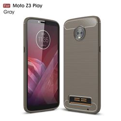 Luxury Carbon Fiber Brushed Wire Drawing Silicone TPU Back Cover for Motorola Moto Z3 Play - Gray