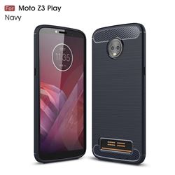 Luxury Carbon Fiber Brushed Wire Drawing Silicone TPU Back Cover for Motorola Moto Z3 Play - Navy