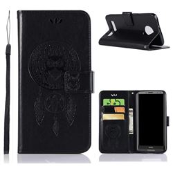 Intricate Embossing Owl Campanula Leather Wallet Case for Motorola Moto Z3 Play - Black