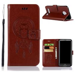 Intricate Embossing Owl Campanula Leather Wallet Case for Motorola Moto Z3 Play - Brown