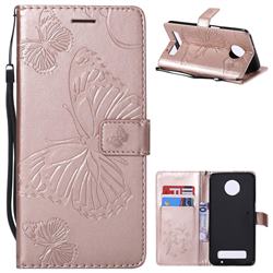 Embossing 3D Butterfly Leather Wallet Case for Motorola Moto Z3 Play - Rose Gold