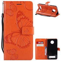 Embossing 3D Butterfly Leather Wallet Case for Motorola Moto Z3 Play - Orange