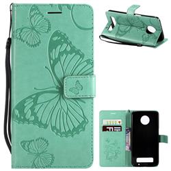 Embossing 3D Butterfly Leather Wallet Case for Motorola Moto Z3 Play - Green