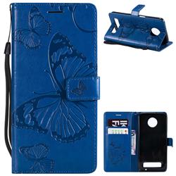 Embossing 3D Butterfly Leather Wallet Case for Motorola Moto Z3 Play - Blue
