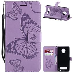 Embossing 3D Butterfly Leather Wallet Case for Motorola Moto Z3 Play - Purple