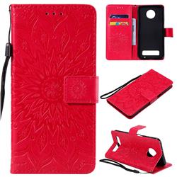Embossing Sunflower Leather Wallet Case for Motorola Moto Z3 Play - Red