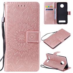 Embossing Sunflower Leather Wallet Case for Motorola Moto Z3 Play - Rose Gold