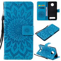 Embossing Sunflower Leather Wallet Case for Motorola Moto Z3 Play - Blue