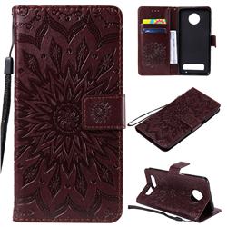 Embossing Sunflower Leather Wallet Case for Motorola Moto Z3 Play - Brown