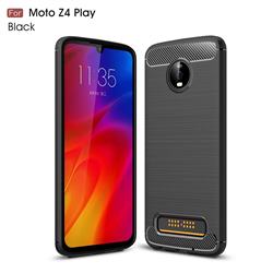 Luxury Carbon Fiber Brushed Wire Drawing Silicone TPU Back Cover for Motorola Moto Z4 Play - Black
