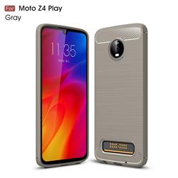 Luxury Carbon Fiber Brushed Wire Drawing Silicone TPU Back Cover for Motorola Moto Z4 Play - Gray