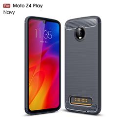 Luxury Carbon Fiber Brushed Wire Drawing Silicone TPU Back Cover for Motorola Moto Z4 Play - Navy