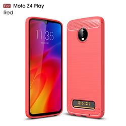 Luxury Carbon Fiber Brushed Wire Drawing Silicone TPU Back Cover for Motorola Moto Z4 Play - Red