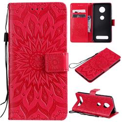 Embossing Sunflower Leather Wallet Case for Motorola Moto Z4 Play - Red
