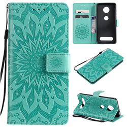 Embossing Sunflower Leather Wallet Case for Motorola Moto Z4 Play - Green
