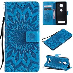 Embossing Sunflower Leather Wallet Case for Motorola Moto Z4 Play - Blue