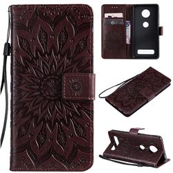 Embossing Sunflower Leather Wallet Case for Motorola Moto Z4 Play - Brown