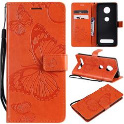 Embossing 3D Butterfly Leather Wallet Case for Motorola Moto Z4 Play - Orange