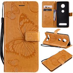 Embossing 3D Butterfly Leather Wallet Case for Motorola Moto Z4 Play - Yellow