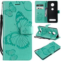 Embossing 3D Butterfly Leather Wallet Case for Motorola Moto Z4 Play - Green