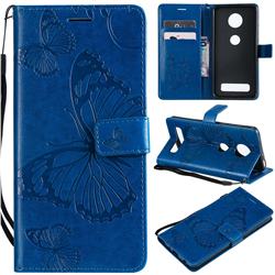 Embossing 3D Butterfly Leather Wallet Case for Motorola Moto Z4 Play - Blue