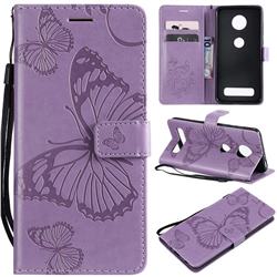 Embossing 3D Butterfly Leather Wallet Case for Motorola Moto Z4 Play - Purple