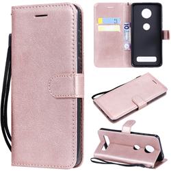 Retro Greek Classic Smooth PU Leather Wallet Phone Case for Motorola Moto Z4 Play - Rose Gold