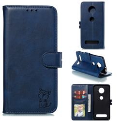 Embossing Happy Cat Leather Wallet Case for Motorola Moto Z4 Play - Blue