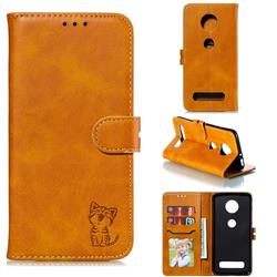 Embossing Happy Cat Leather Wallet Case for Motorola Moto Z4 Play - Yellow