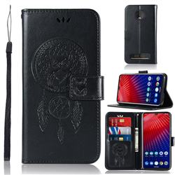 Intricate Embossing Owl Campanula Leather Wallet Case for Motorola Moto Z4 Play - Black