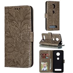 Intricate Embossing Lace Jasmine Flower Leather Wallet Case for Motorola Moto Z4 Play - Gray