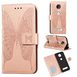 Intricate Embossing Vivid Butterfly Leather Wallet Case for Motorola Moto Z4 Play - Rose Gold