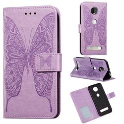 Intricate Embossing Vivid Butterfly Leather Wallet Case for Motorola Moto Z4 Play - Purple