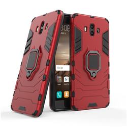 Black Panther Armor Metal Ring Grip Shockproof Dual Layer Rugged Hard Cover for Huawei Mate 10 (5.9 inch, front Fingerprint) - Red
