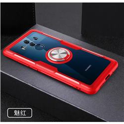 Acrylic Glass Carbon Invisible Ring Holder Phone Cover for Huawei Mate 10 (5.9 inch, front Fingerprint) - Charm Red