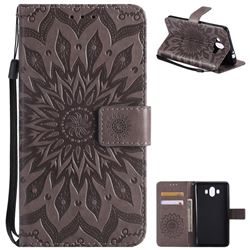 Embossing Sunflower Leather Wallet Case for Huawei Mate 10 (5.9 inch, front Fingerprint) - Gray