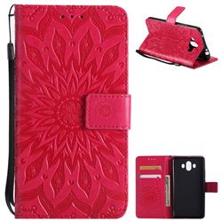 Embossing Sunflower Leather Wallet Case for Huawei Mate 10 (5.9 inch, front Fingerprint) - Red